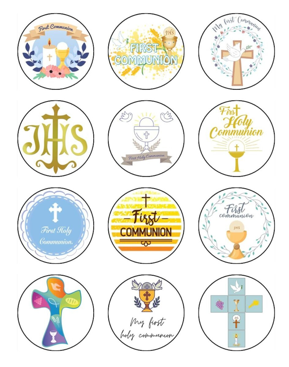 Holy Communion Edible Icing Cupcake Toppers | 1St Communion for Free Printable First Communion Cupcake Toppers