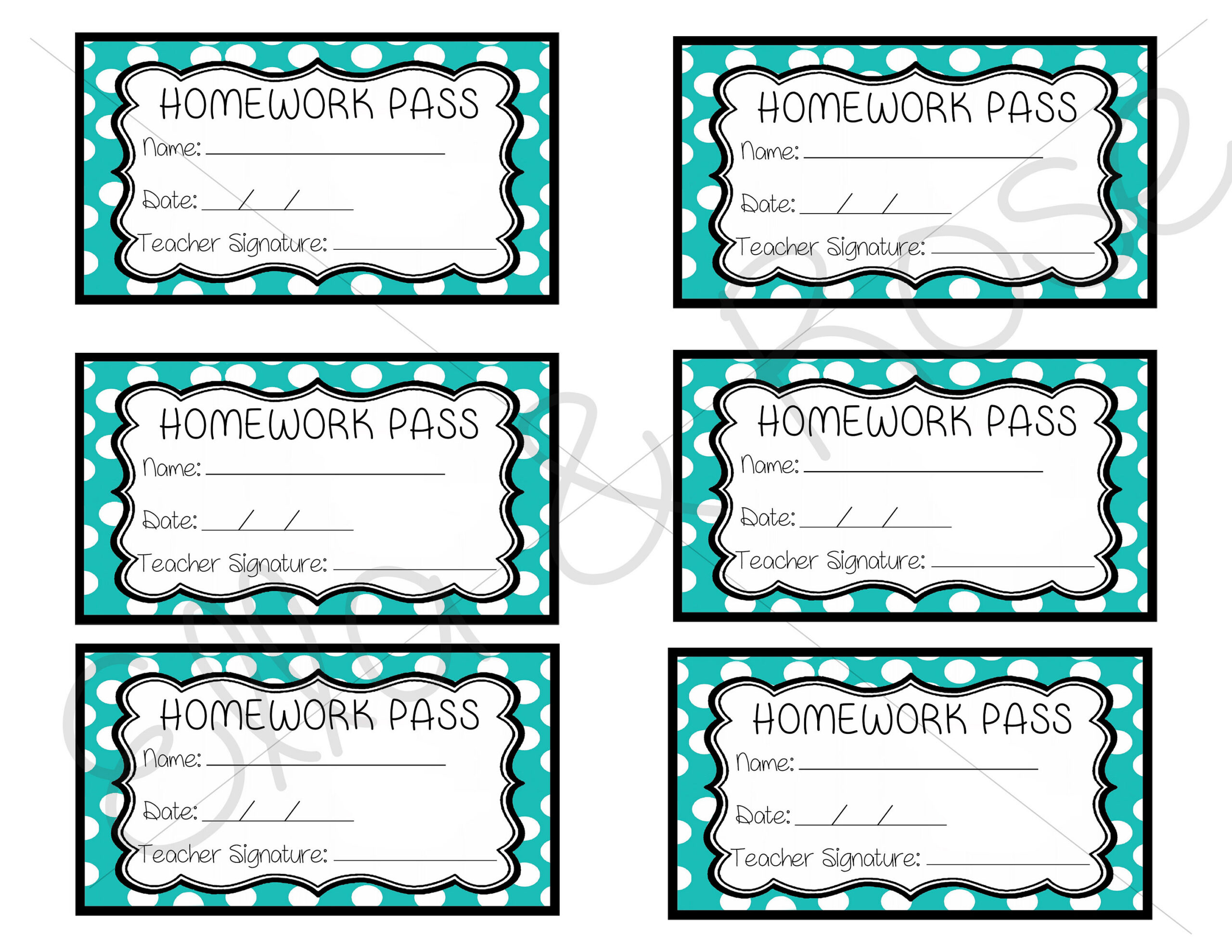 Homework Pass Template Digital Download (Sheet Of 6) - Etsy pertaining to Free Printable Homework Pass Coupon