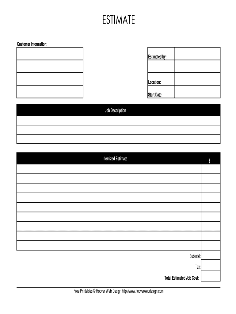 Hooverwebdesign Job Estimate Form - Fill Online, Printable in Free Printable Job Quote Forms