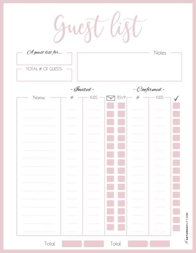 How To Plan The Guest List For Your Party + Pretty Guest List Planner throughout Free Printable Birthday Guest List