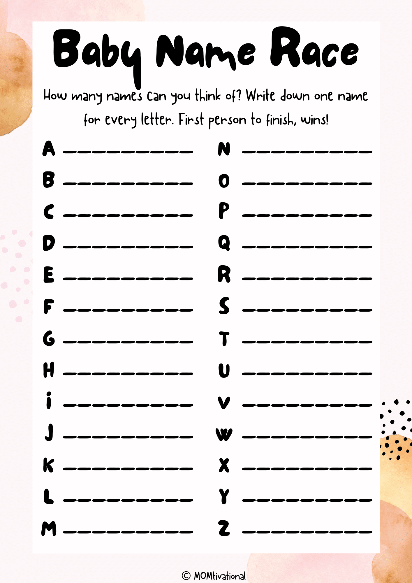 How To Play Baby Name Race (+ Free Printable!) | Momtivational regarding Baby Name Race Free Printable