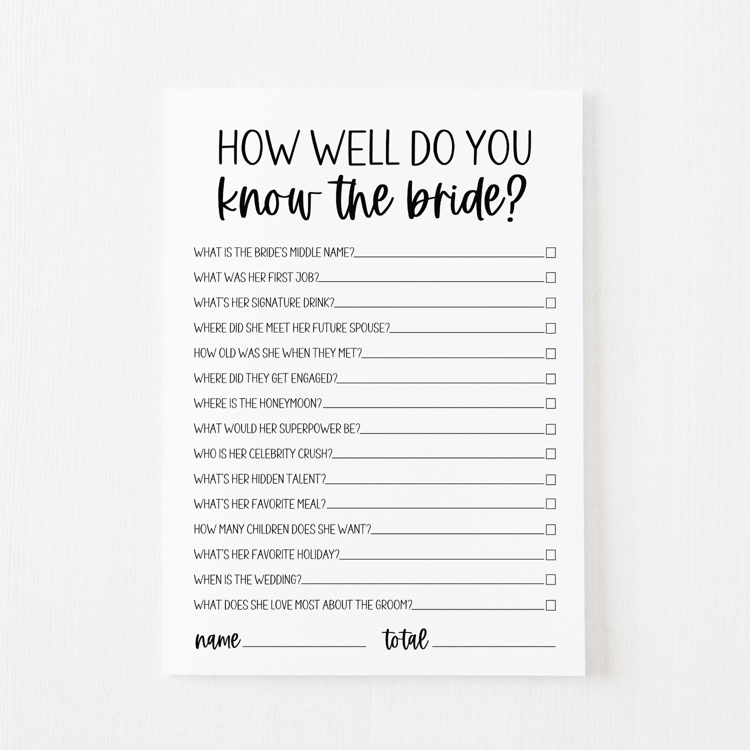 How Well Do You Know The Bride Cards (Classic) - Modern Moh throughout How Well Do You Know The Bride Game Free Printable