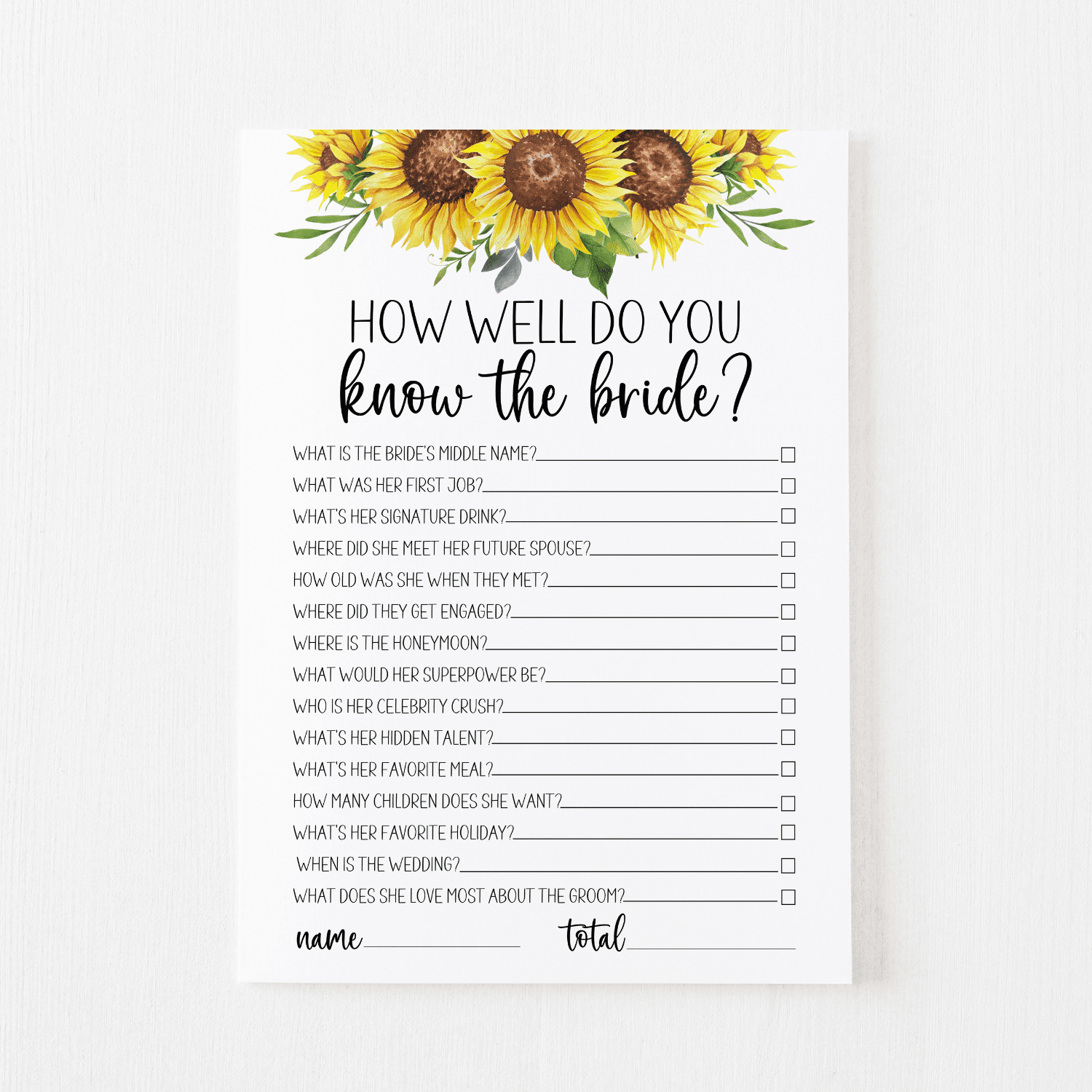 How Well Do You Know The Bride Cards (Sunflower) - Modern Moh regarding How Well Do You Know The Bride Free Printable