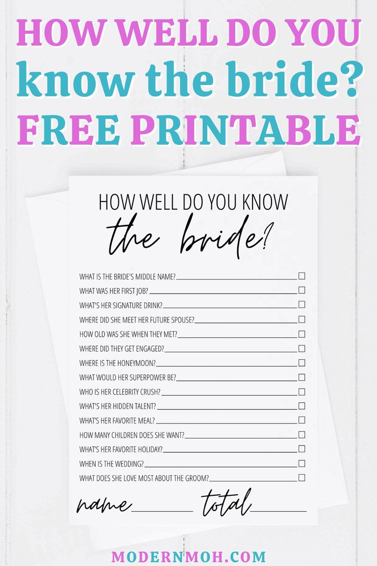 How Well Do You Know The Bride? Free Printable in How Well Do You Know The Bride Free Printable