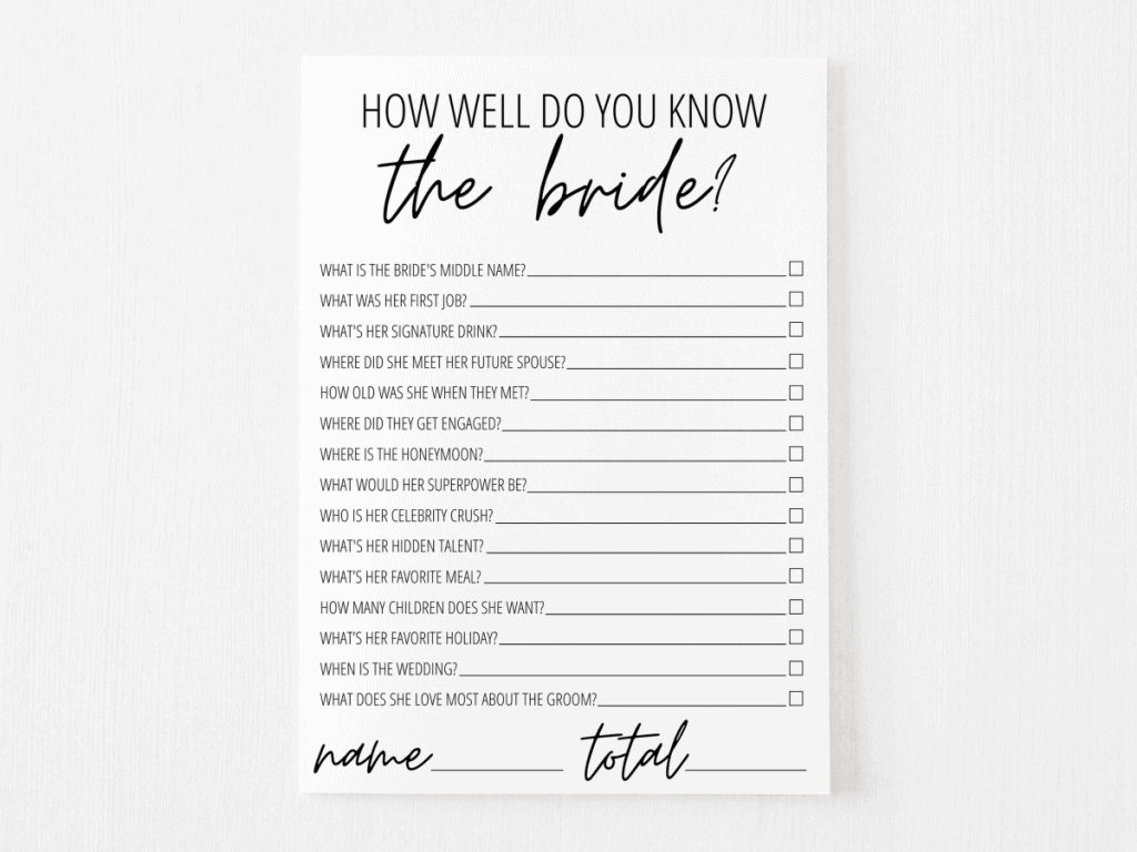 How Well Do You Know The Bride? Free Printable | Modern Moh pertaining to How Well Does The Bride Know The Groom Free Printable