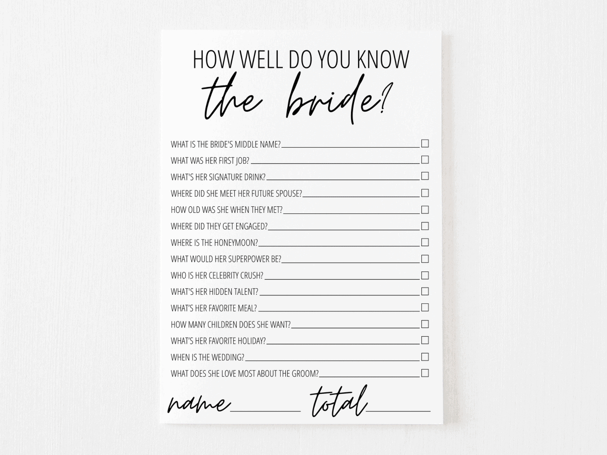 How Well Do You Know The Bride? Free Printable | Modern Moh with How Well Do You Know The Bride Free Printable