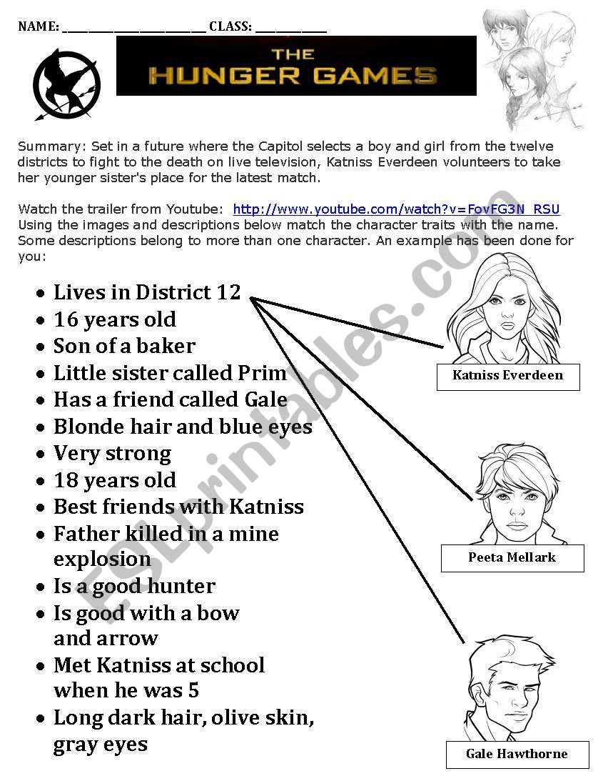 Hunger Games Matching Task - Esl Worksheetjackiecr within Hunger Games Free Printable Worksheets
