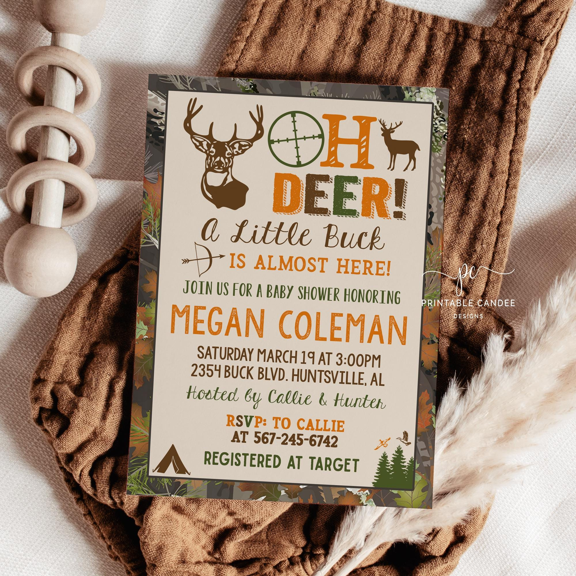 Hunting Baby Shower Invitation Camo Deer Invite Baby Boy Theme with regard to Free Printable Camo Baby Shower Invitations