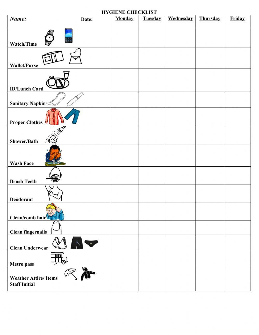 Hygiene Checklist Worksheet | Live Worksheets - Worksheets Library in Free Printable Personal Hygiene Worksheets