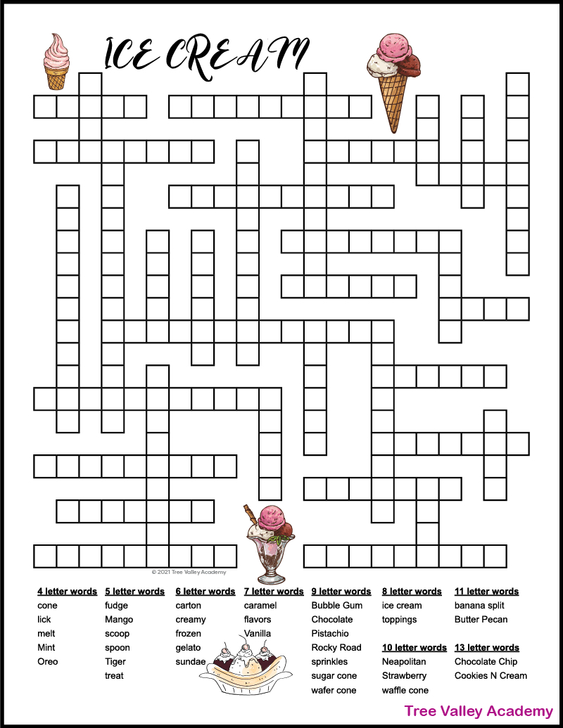 Ice Cream Fill In Puzzle - Tree Valley Academy throughout Free Printable Fill In Puzzles