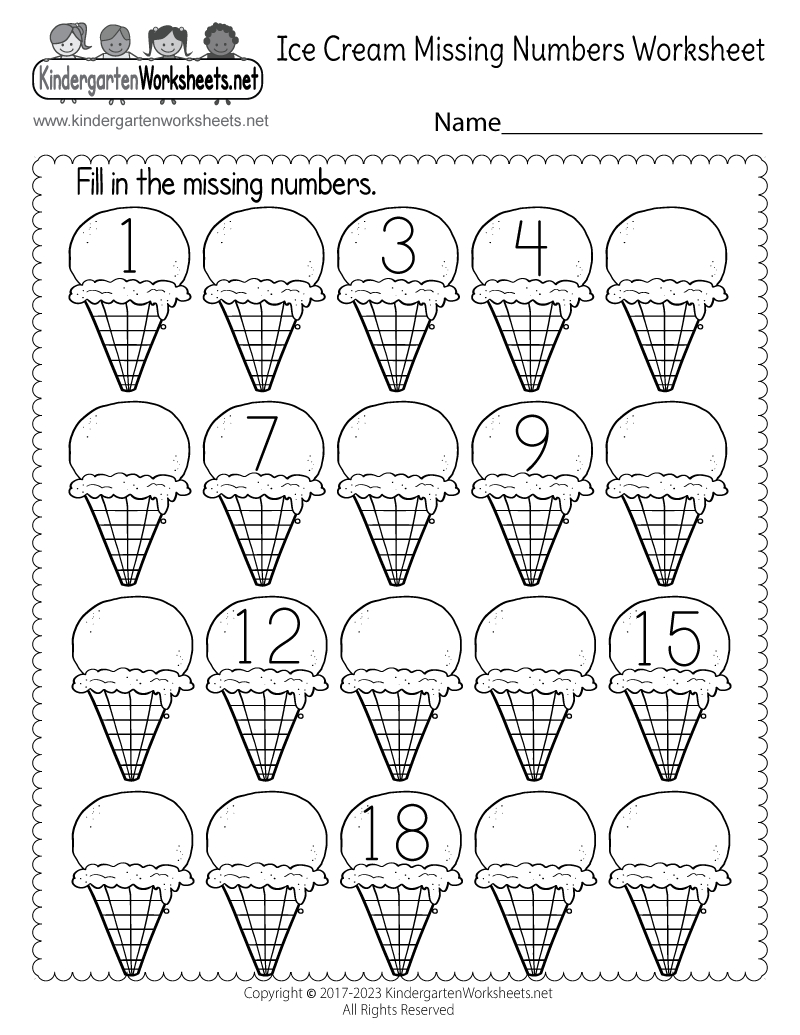 Ice Cream Missing Numbers 1-20 Worksheet - Free Printable, Digital for Free Printable Missing Number Worksheets
