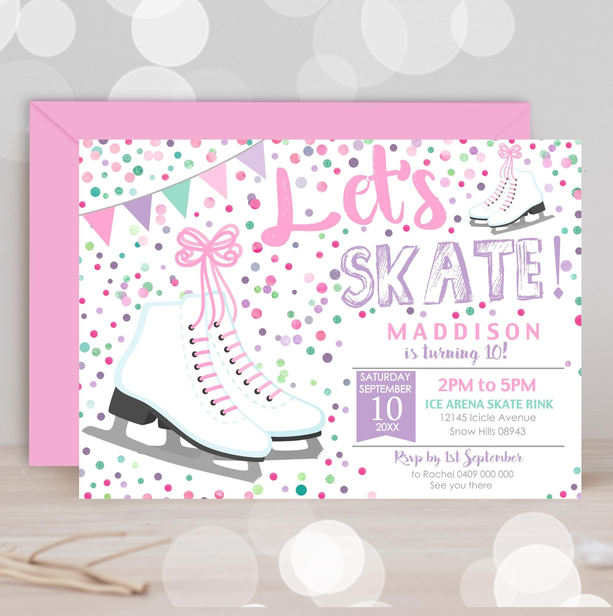 Ice Skating Birthday Invitation: Girl Skate Party (Diy Digital regarding Free Printable Skating Invitations