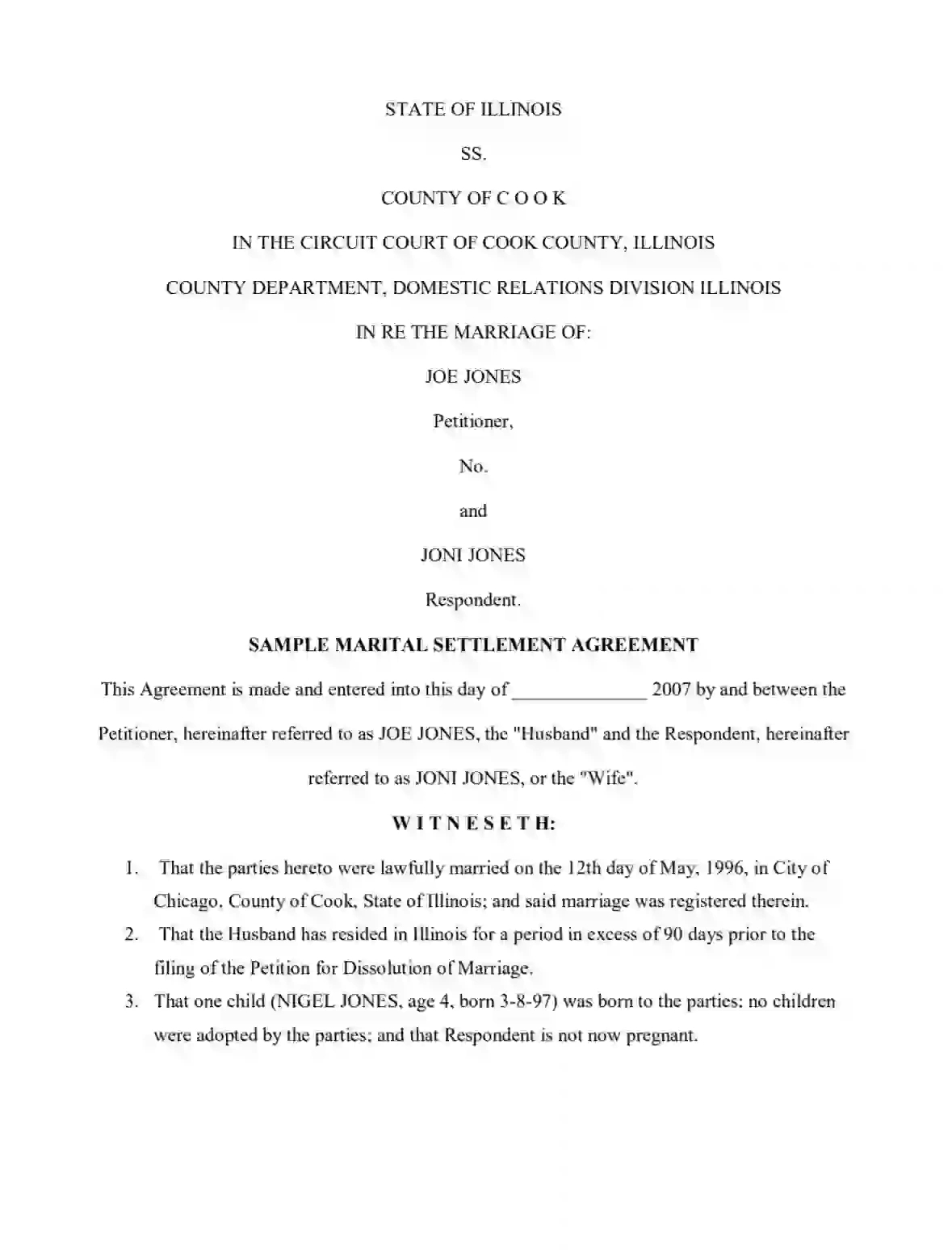 Illinois Divorce (Marital) Settlement Agreement Form [Pdf] with Free Printable Divorce Papers For Illinois