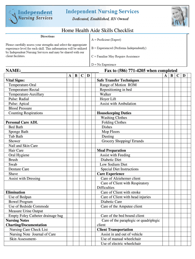Independent Nursing Services Home Health Aide Form - Fill Online inside Free Printable Inservices For Home Health Aides