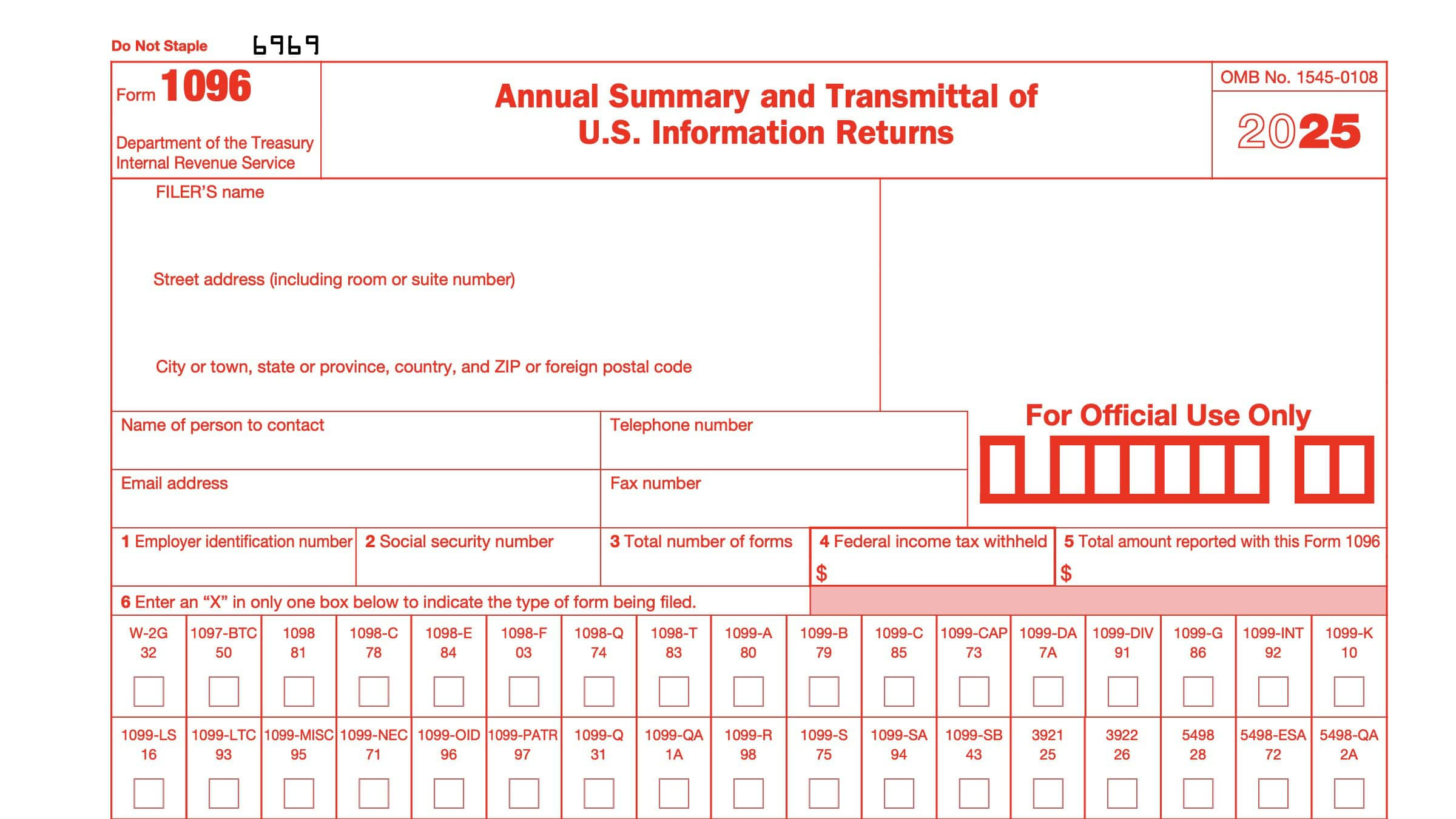 Irs Form 1096 Instructions - Information Return Transmittal with Free Printable 1096 Form 2015