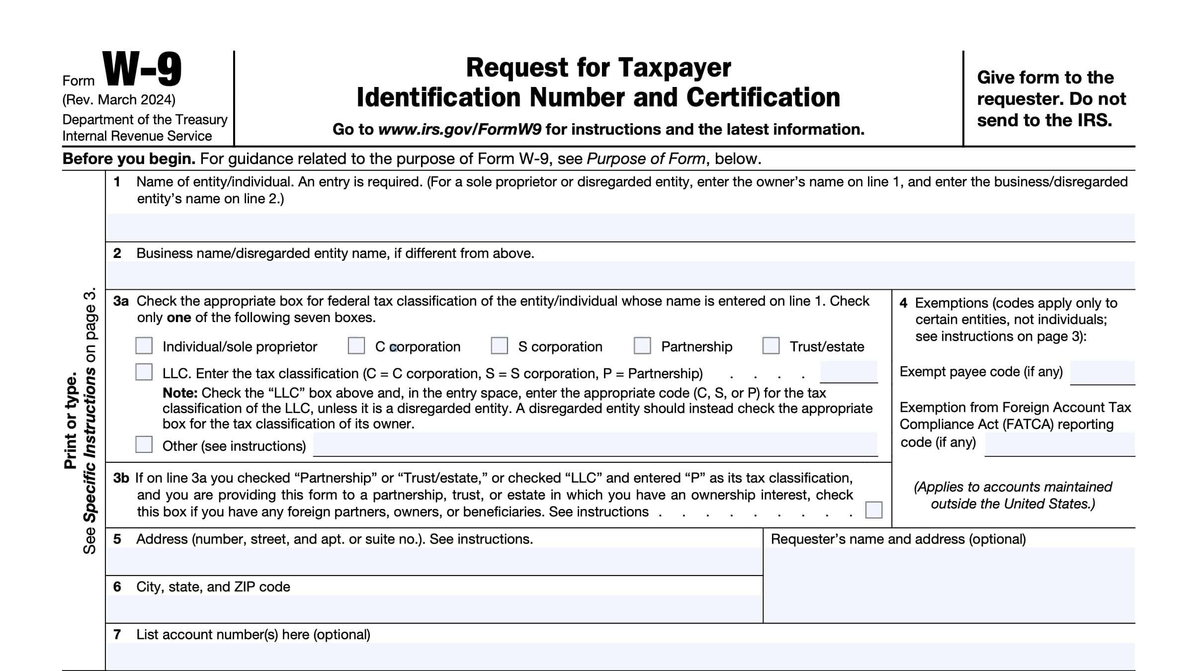 Irs Form W-9 Instructions - Request For Tax Id Number within W9 Free Printable Form 2016
