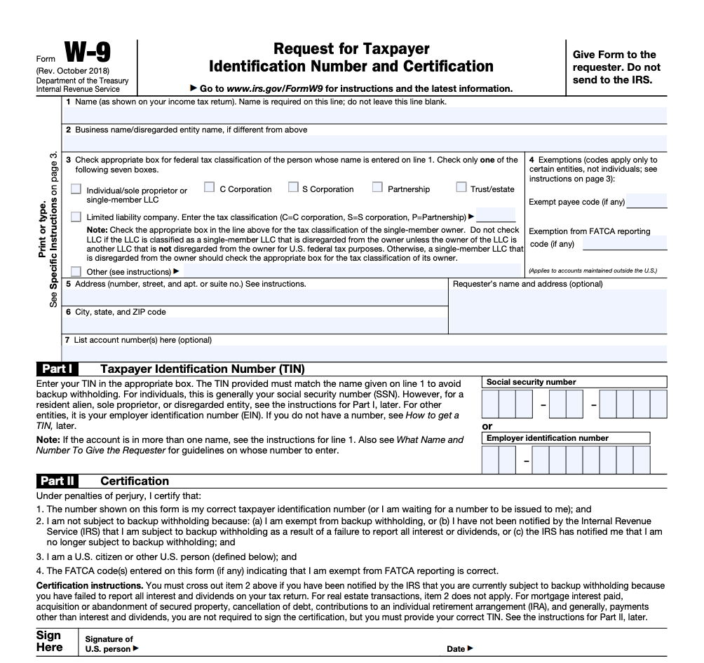 Irs Form W-9 | Zipbooks throughout W9 Form Printable 2017 Free