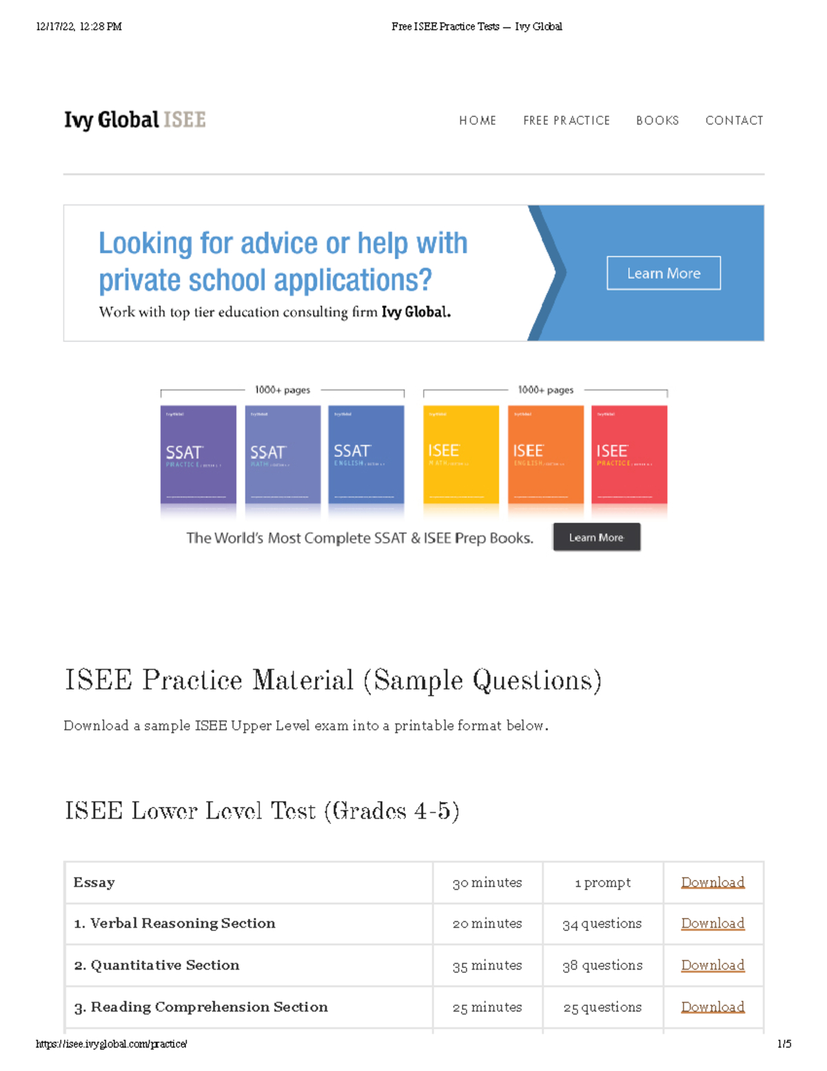 Isee Practice Tests For Grades 4-11 — Ivy Global Resources - Studocu in Free Isee Practice Test Printable