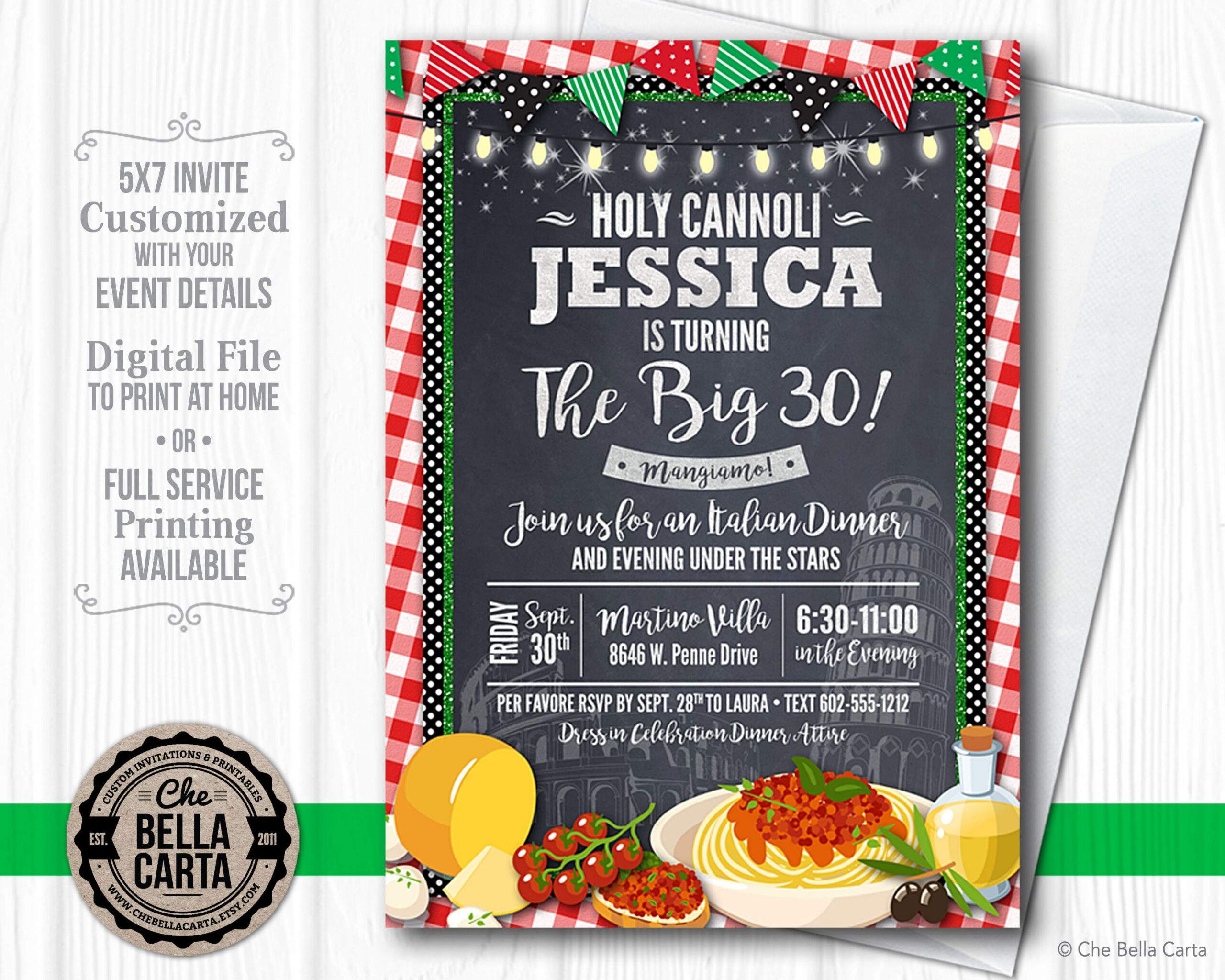 Italian Themed Printable Or Printed Invitation With Free Shipping with regard to Free Printable Italian Dinner Invitations