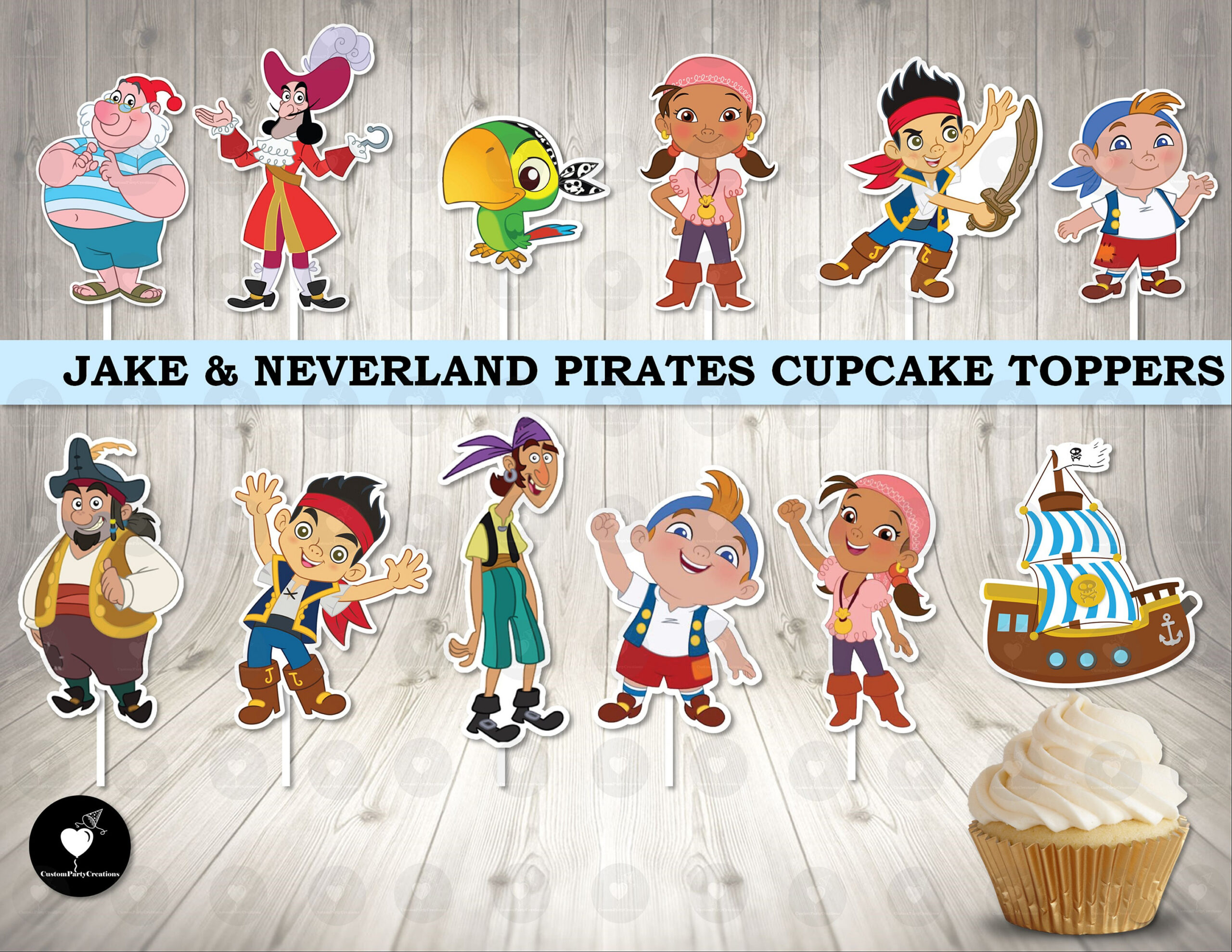 Jake And Neverland Pirates Cupcake Toppers: Birthday Party Decor inside Free Printable Jake And The Neverland Pirates Cupcake Toppers