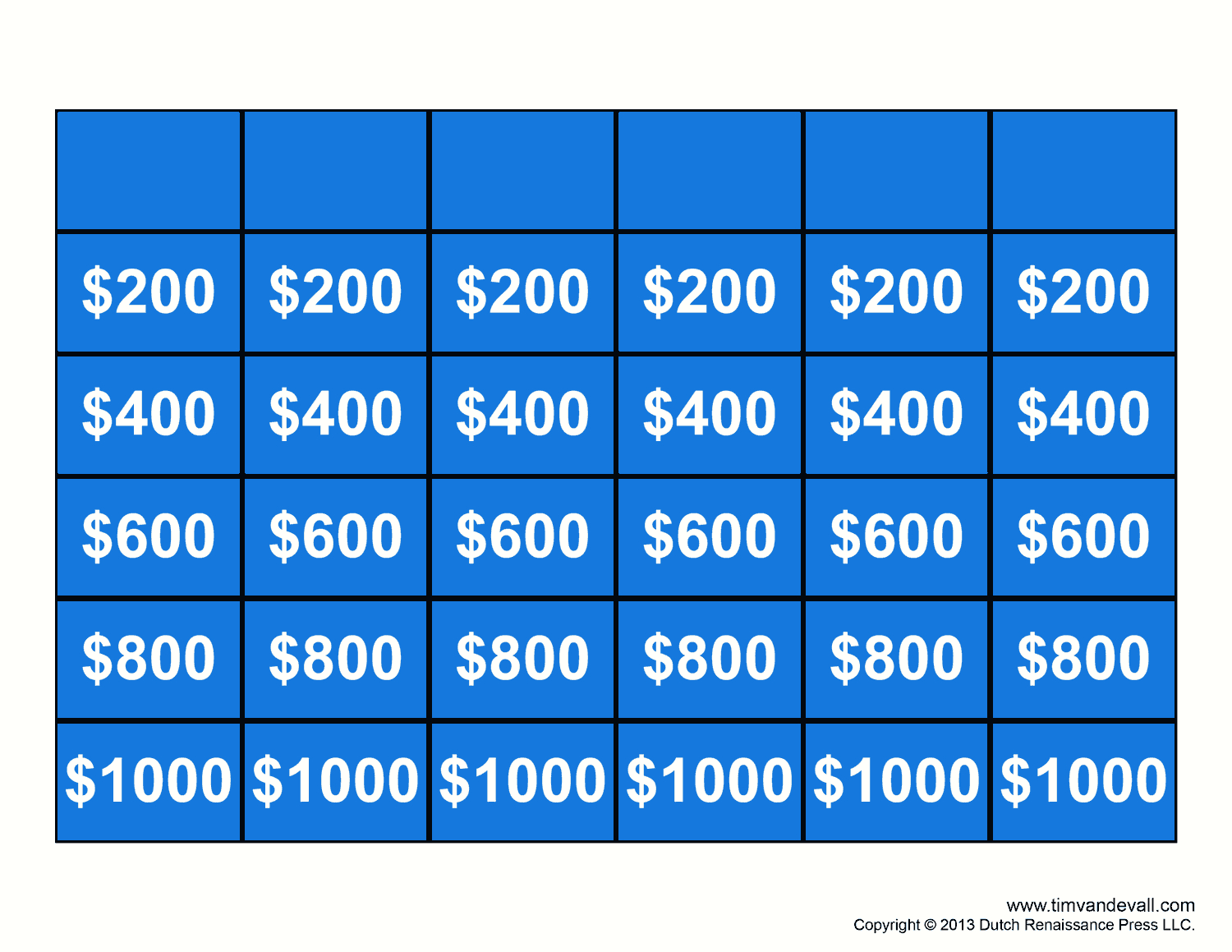 Jeopardy-Template - Tim'S Printables for Free Printable Jeopardy Template