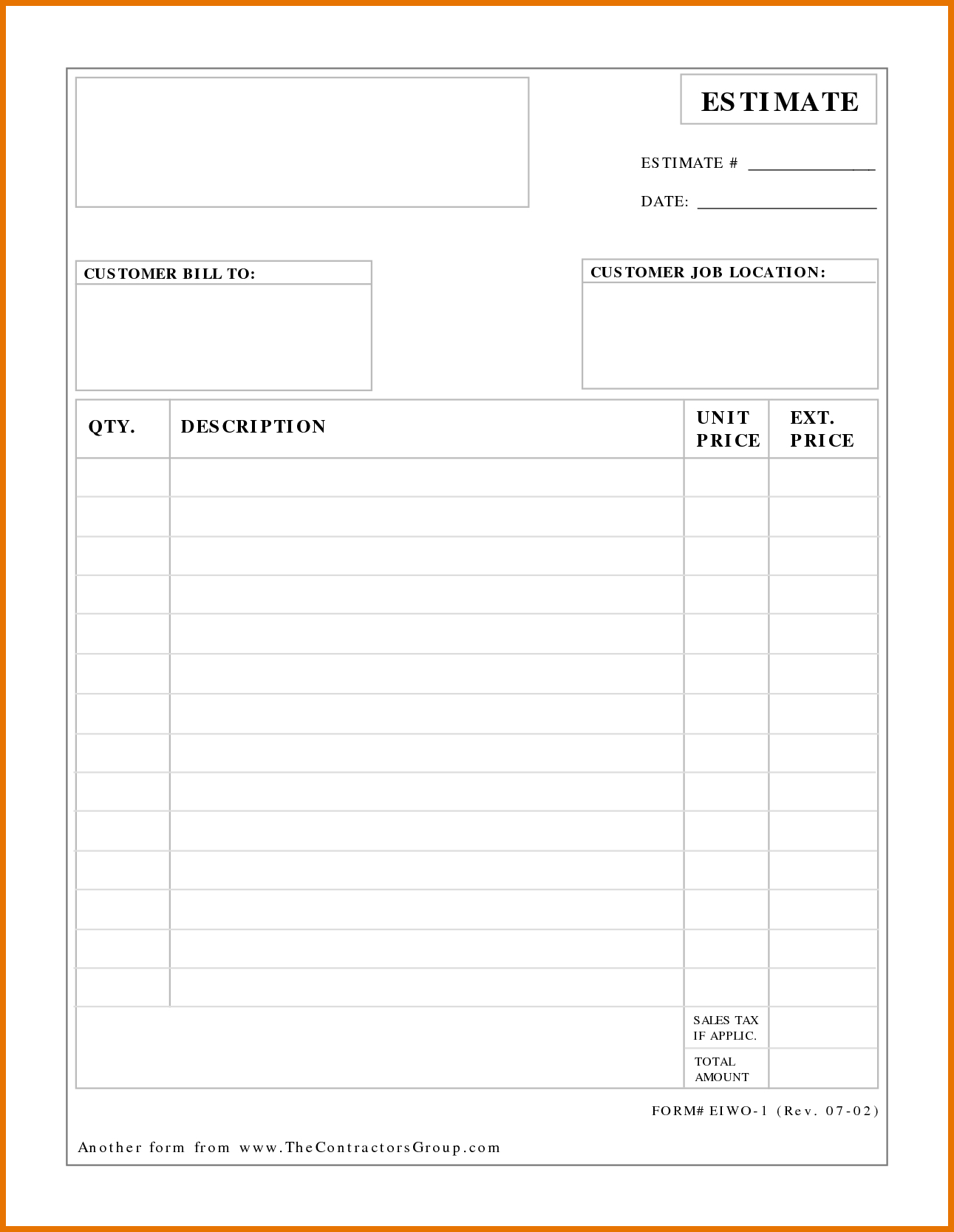 Job Estimate Blank Free Printable Estimate Forms - Printable Party pertaining to Free Printable Estimate Forms