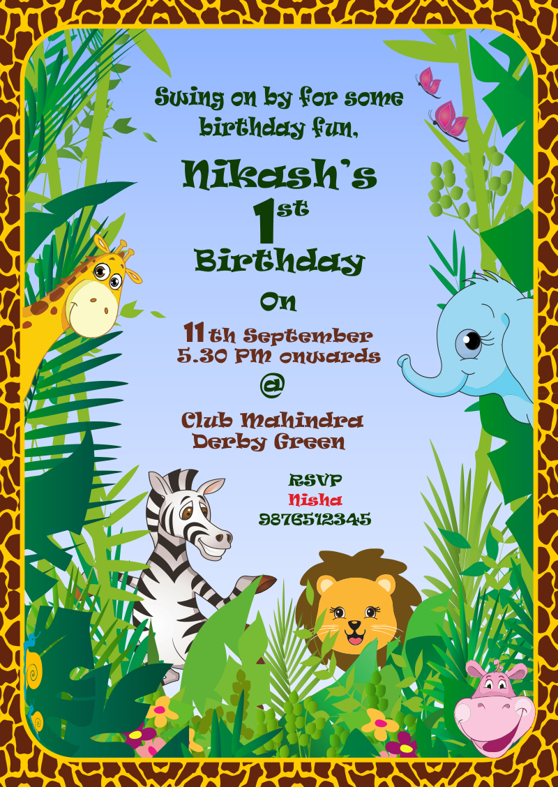 Jungle Themed Free Birthday Invitation Free Personalised Greetings for Jungle Theme Birthday Invitations Free Printable