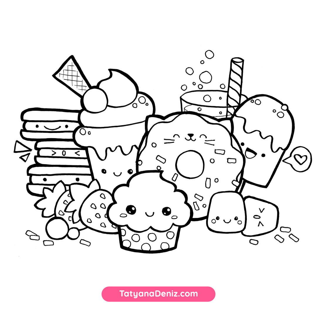 Kawaii Sweets Doodle: Free Coloring Page (Printalbe Pdf) intended for Www Free Printable Coloring Pages
