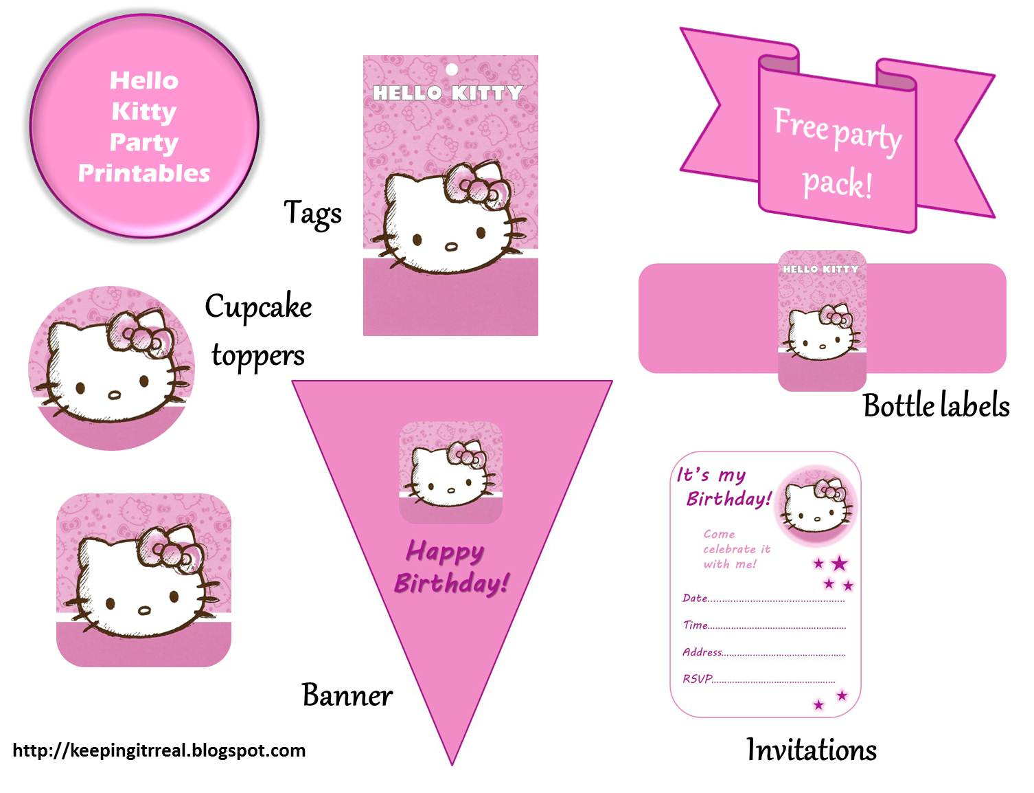 Keeping It Real: Hello Kitty Party Pack - Free Printables regarding Hello Kitty Labels Printable Free