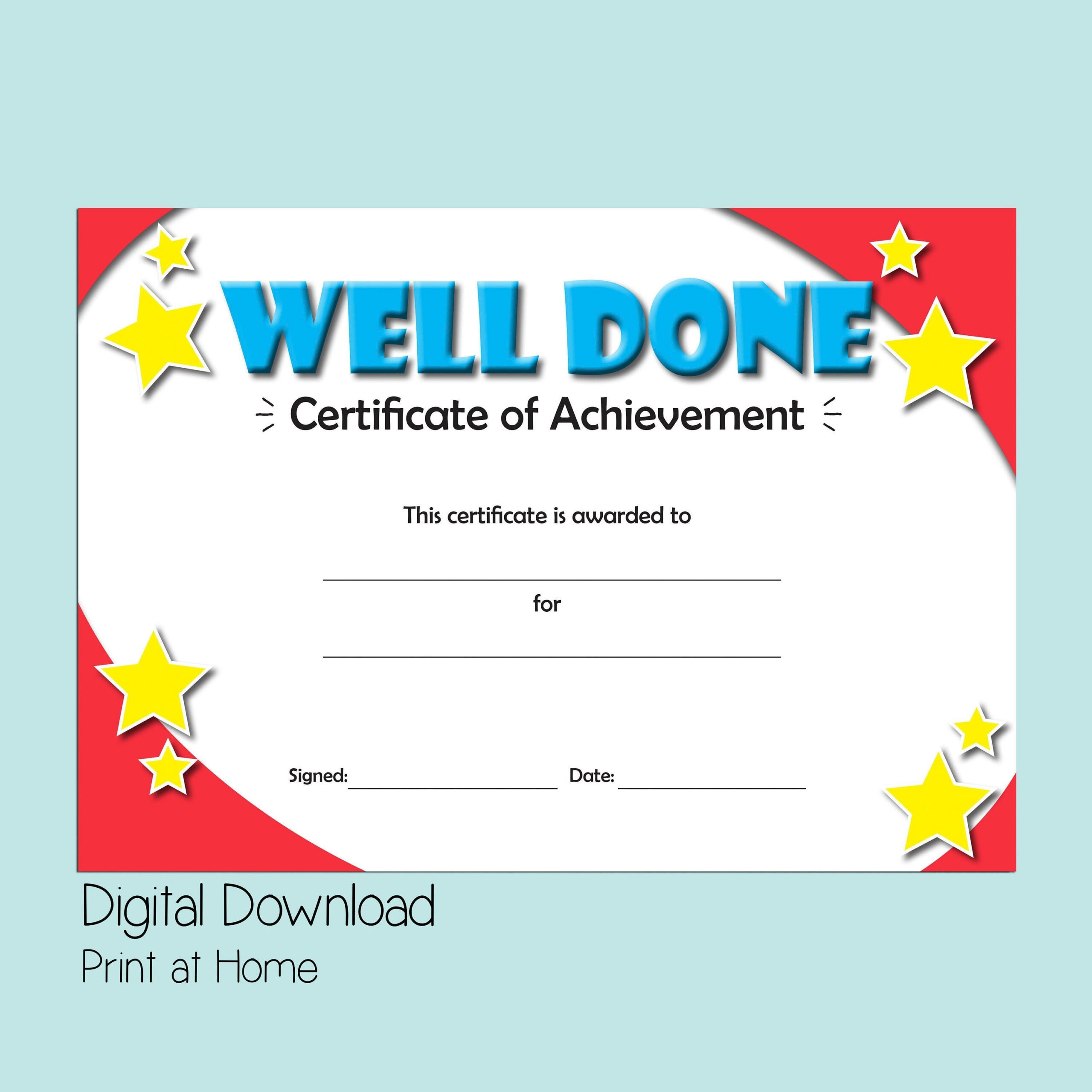 Kids Certificate Of Achievement, Good Behaviour Reward, Digital with regard to Good Behaviour Certificates Free Printable