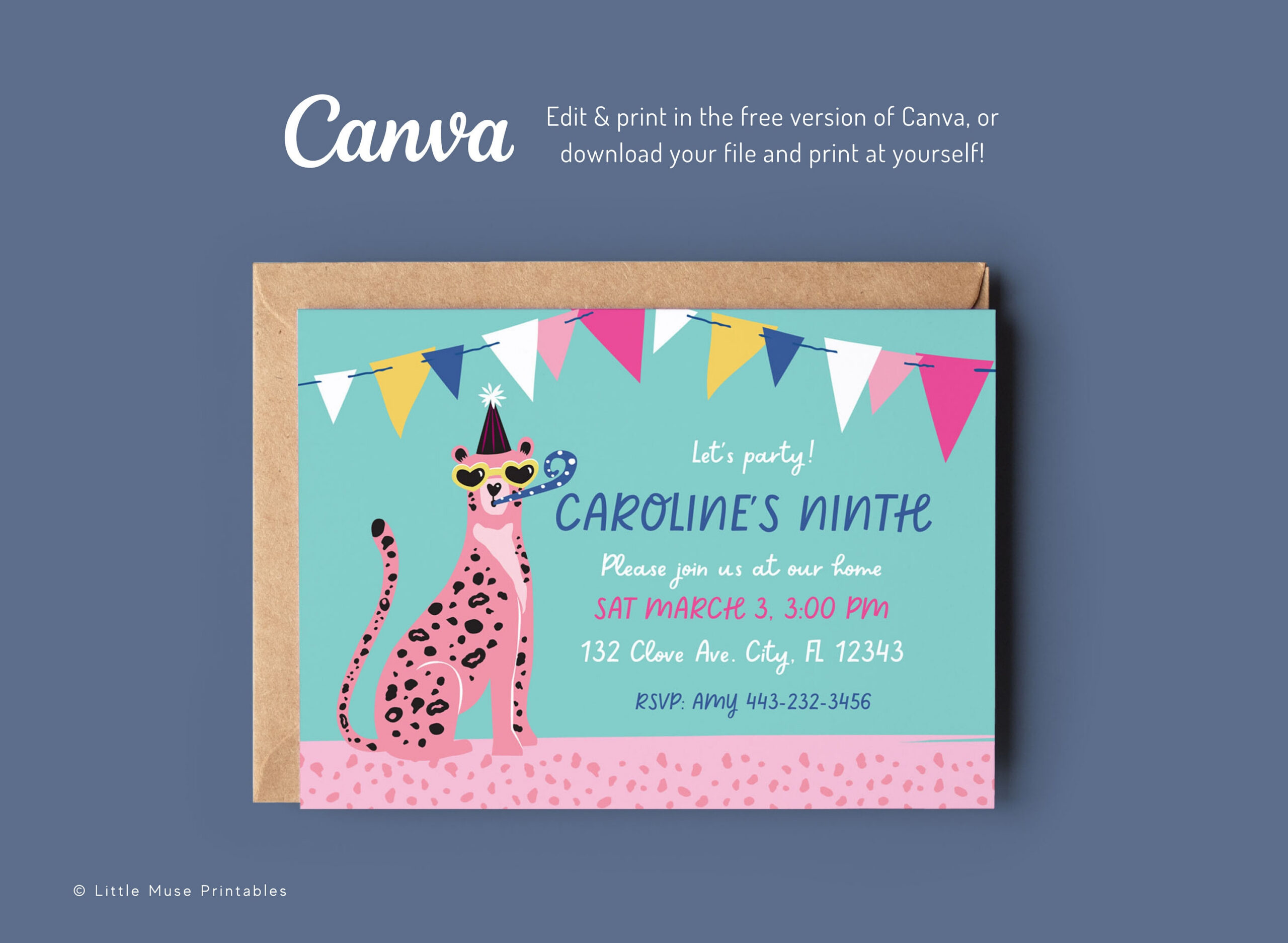 Kids Cheetah Birthday Party Invitation: Pink Leopard Template regarding Free Printable Cheetah Birthday Invitations