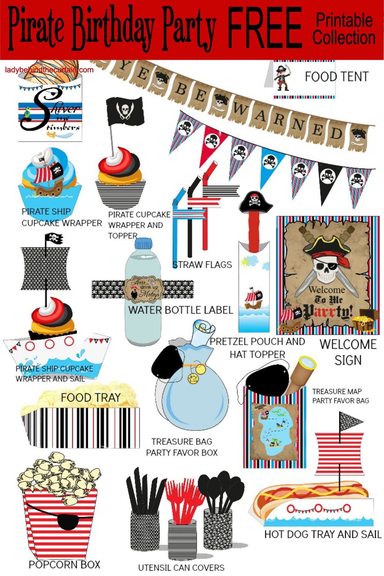 Kids Pirate Birthday Party Free Printable Collection pertaining to Free Printable Pirate Cupcake Toppers