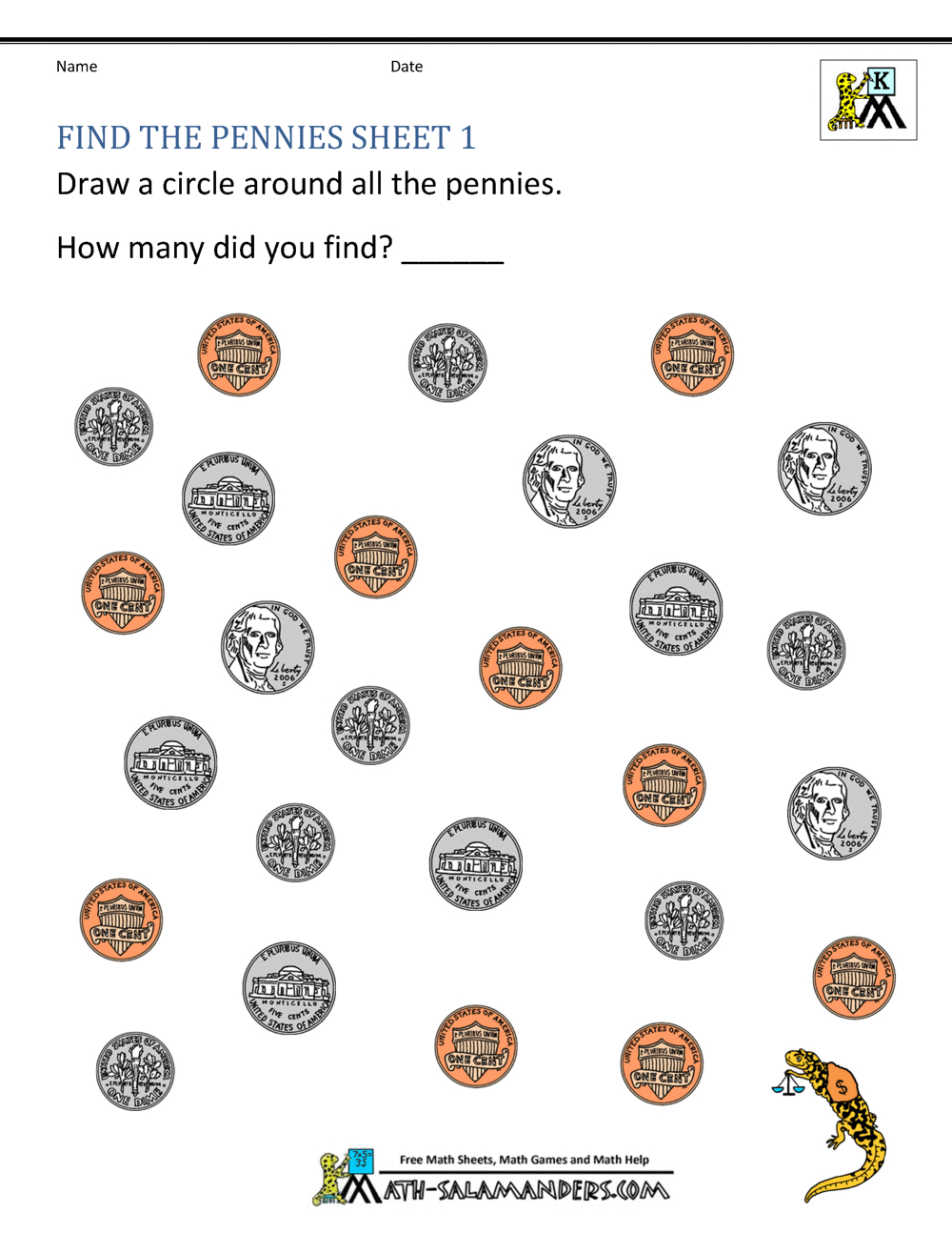 Kindergarten Money Worksheets 1St Grade with Free Printable Money Worksheets For Kindergarten