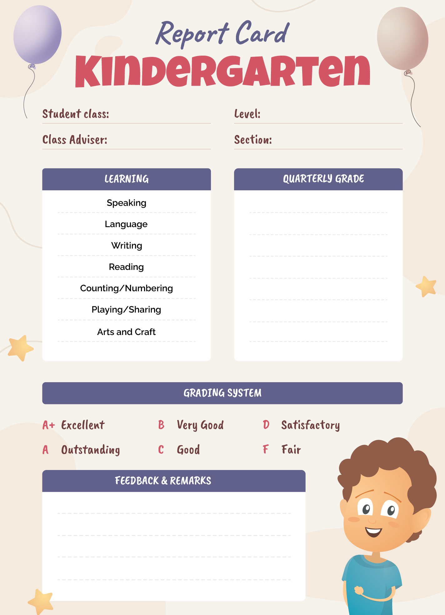 Kindergarten Report Card Free Google Docs Template - Gdoc.io for Free Printable Kindergarten Report Cards