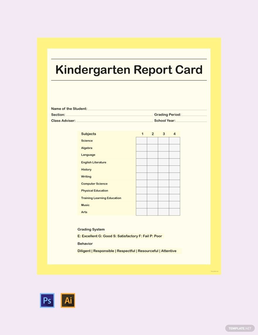 Kindergarten Report Card Template In Psd, Illustrator, Word inside Free Printable Kindergarten Report Cards