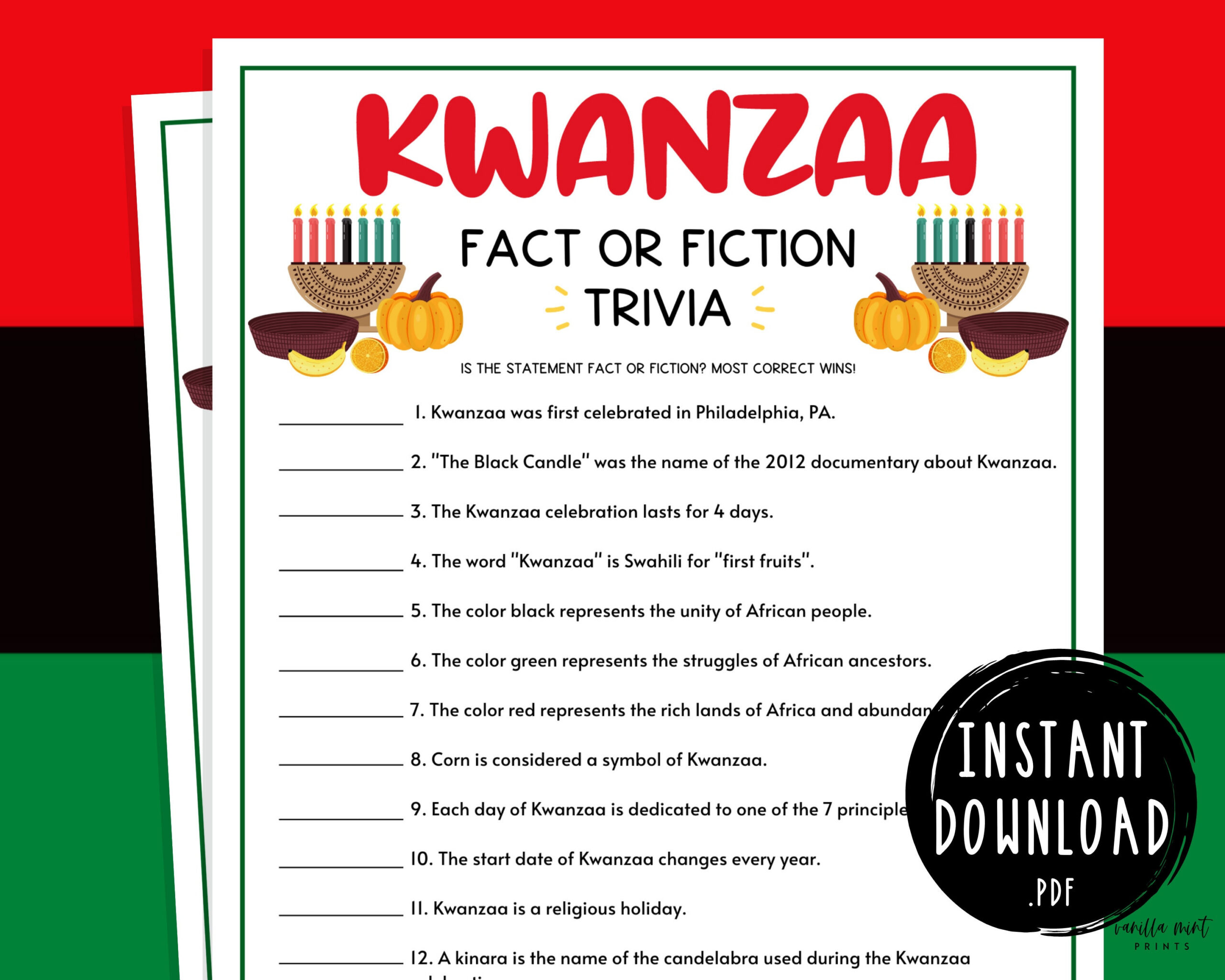 Kwanzaa Trivia Game | Printable Kwanzaa Party Games | Fun within Kwanzaa Trivia Free Printable