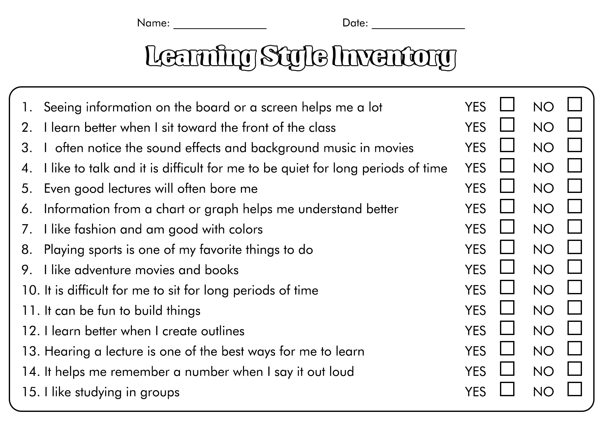 Learning Styles Survey | Squarehead Teachers - Worksheets Library inside Free Learning Style Inventory For Students Printable