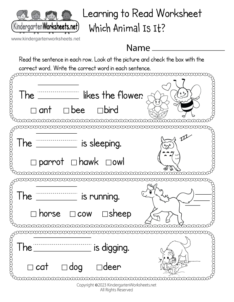 Learning To Read Worksheet - Free Printable, Digital, & Pdf inside Free Printable Reading Activities For Kindergarten