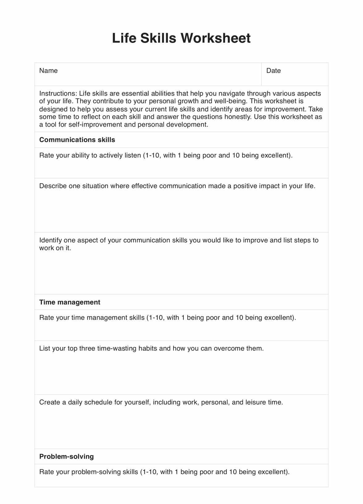 Life Skills Worksheets inside Free Printable Life Skills Worksheets For Adults