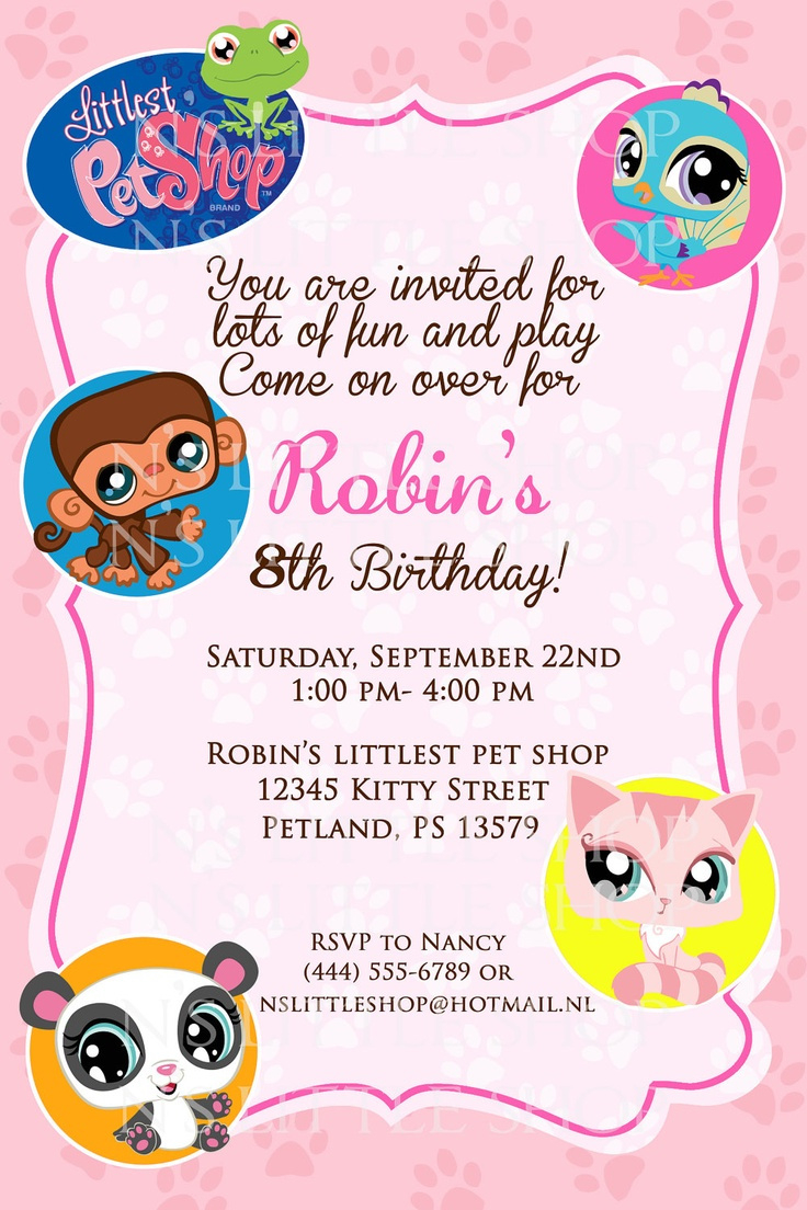 Littlest Pet Shop Inspired Birthday Invitation Card / Customize regarding Littlest Pet Shop Invitations Printable Free
