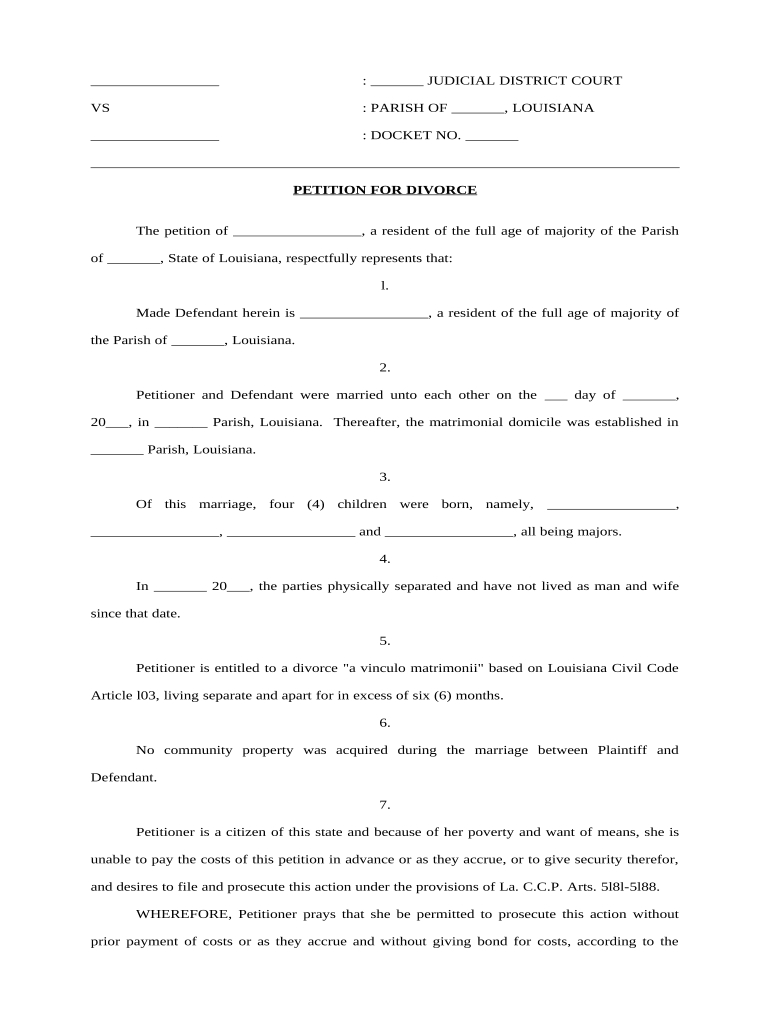 Louisiana Divorce Papers Pdf: Pre-Built Template | Airslate Signnow regarding Free Printable Divorce Papers For Louisiana