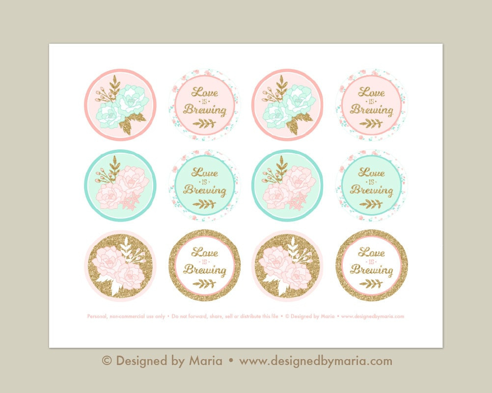 Love Is Brewing Bridal Shower Cupcake Toppers Printable: 2" Party intended for Free Printable Cupcake Toppers Bridal Shower