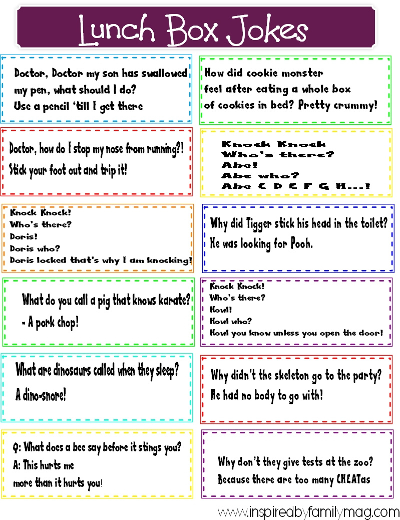 Lunch Box Jokes Free Printable - Worksheets Library with Free Printable Jokes For Adults