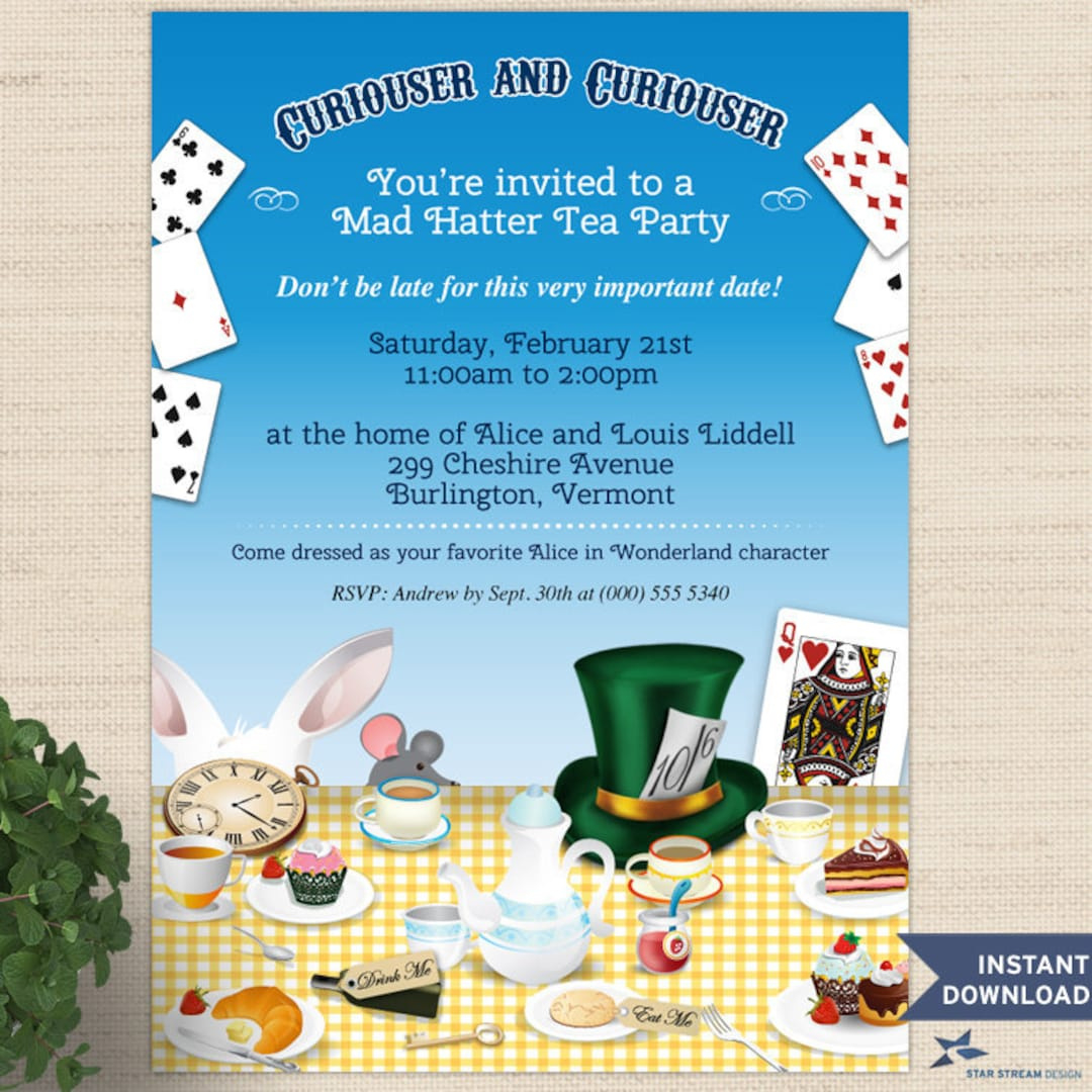 Mad Hatter Wonderland Printable Tea Party Invitation Templates, 5&amp;quot;X7&amp;quot;, Two  Editable Pdfs, Instant Downloads - Etsy.de throughout Mad Hatter Tea Party Invitations Free Printable