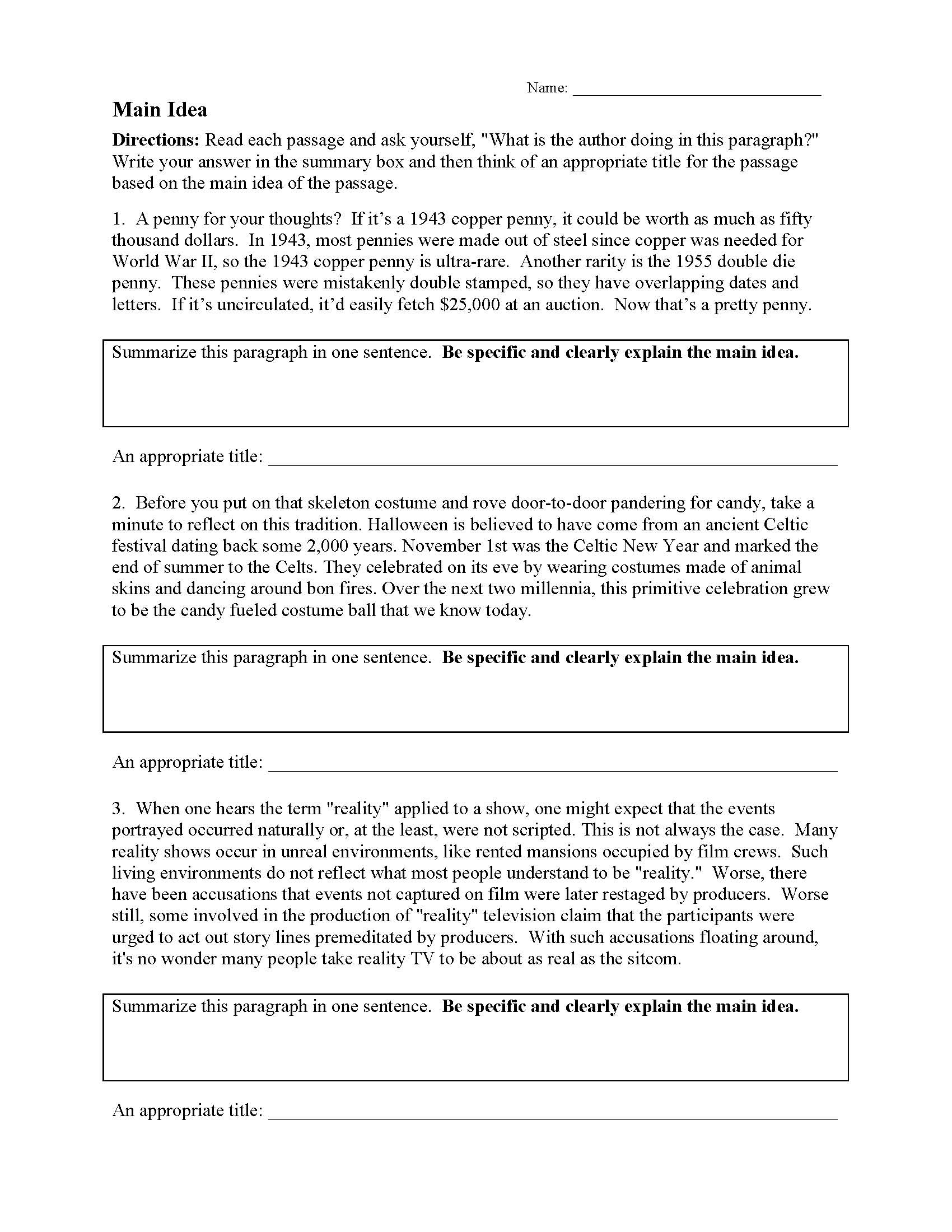 Main Idea Worksheets | Ereading Worksheets with regard to Free Printable Main Idea Worksheets