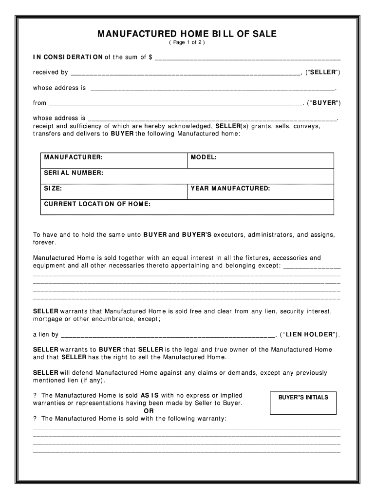Manufactured Home Bill Of Sale Form - Fill Online, Printable within Free Printable Mobile Home Bill Of Sale