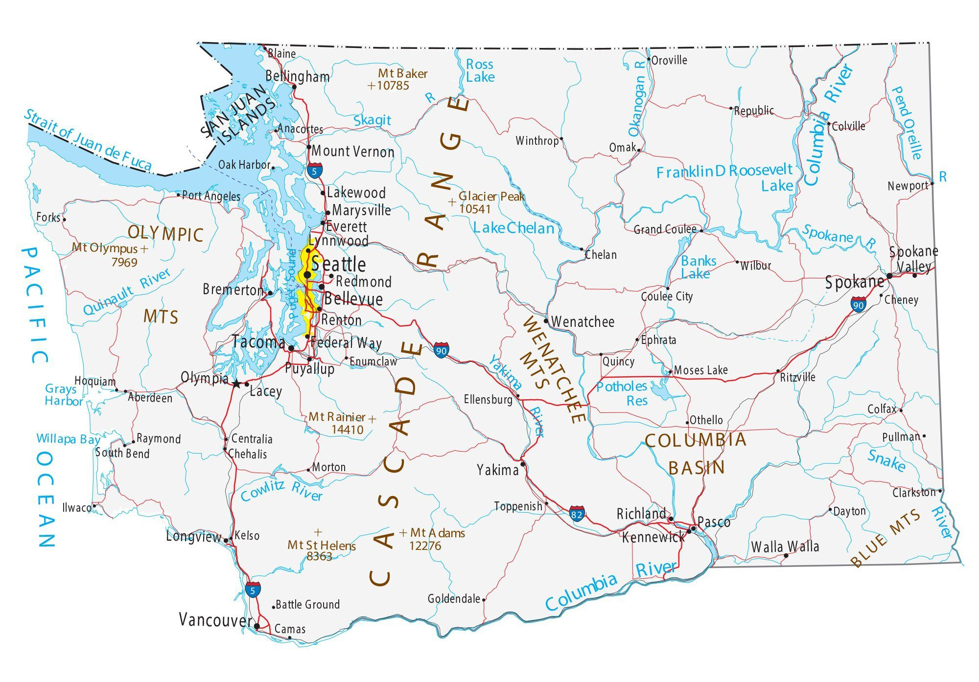 Map Of Washington - Cities And Roads - Gis Geography throughout Free Printable Map Of Washington State