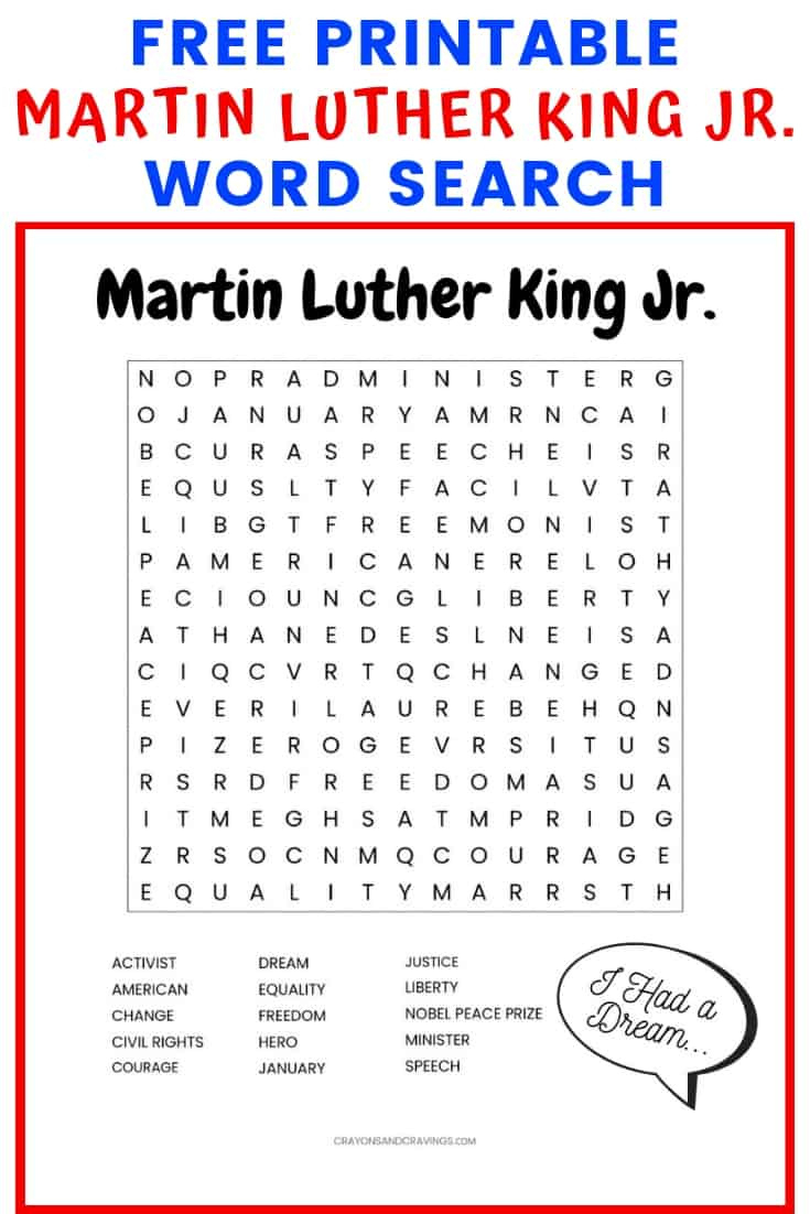 Martin Luther King Jr. Free Printable Word Search Worksheet throughout Free Printable Martin Luther King Jr Worksheets