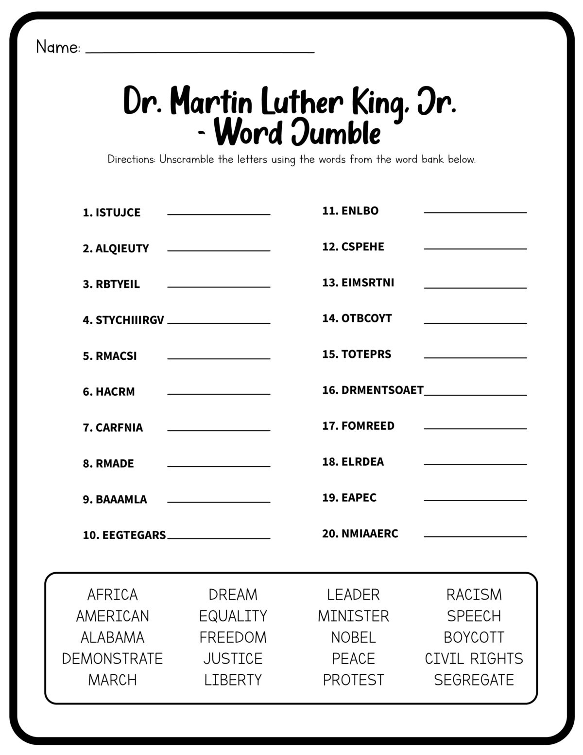 Martin Luther King, Jr. Worksheets (Free Printables) - Frugal Mom inside Free Printable Martin Luther King Jr Worksheets