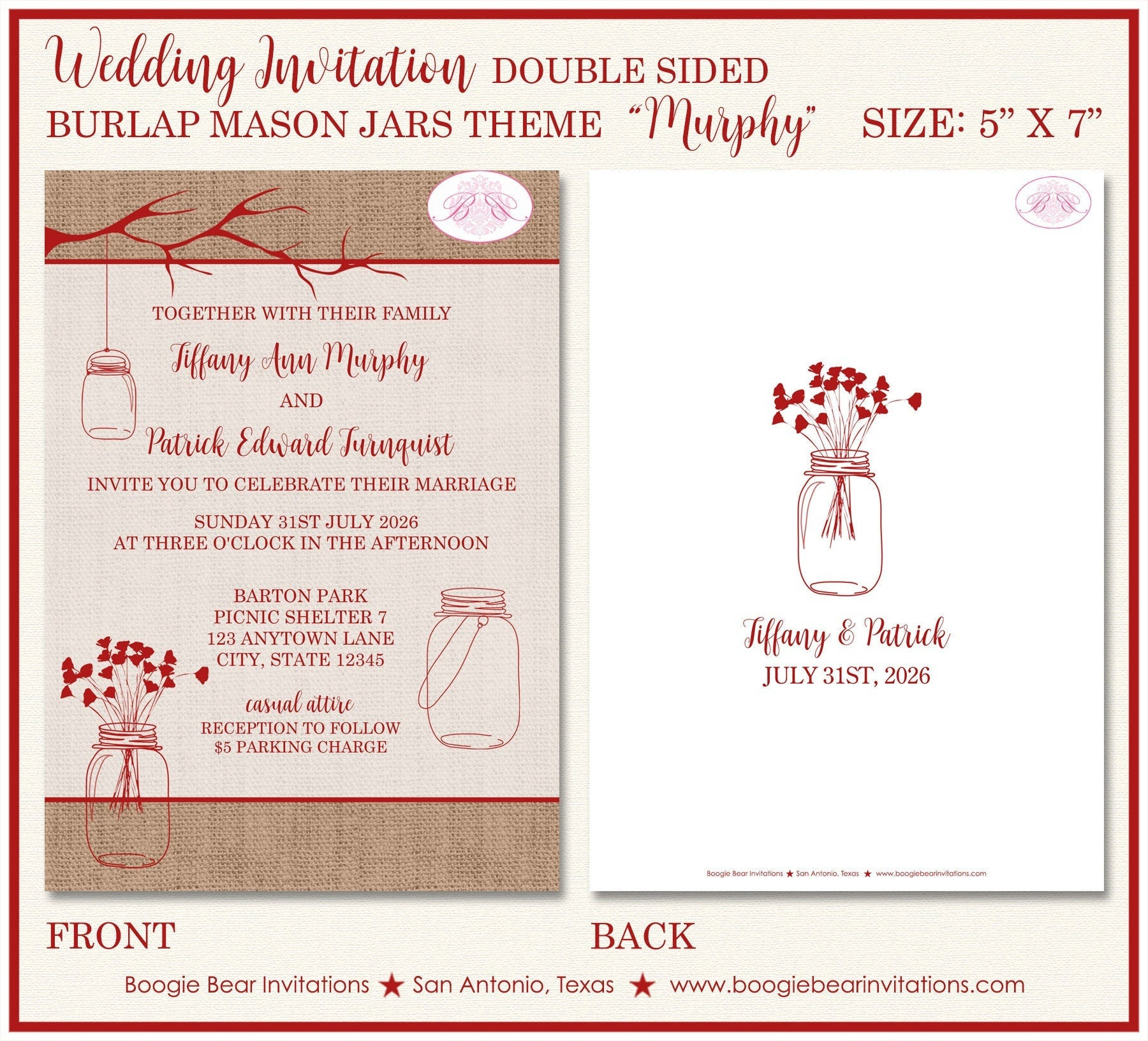 Mason Jars Wedding Invitation Birthday Party Country Red Burlap regarding Free Mason Jar Wedding Invitation Printable Templates